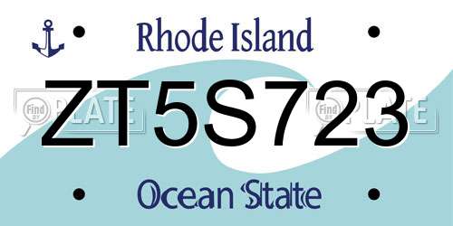 ZT5S723 Rhode Island License Plate