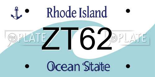 ZT62 Rhode Island License Plate