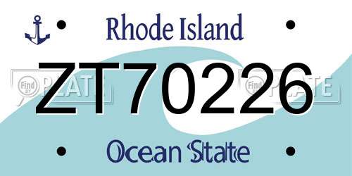 ZT70226 Rhode Island License Plate