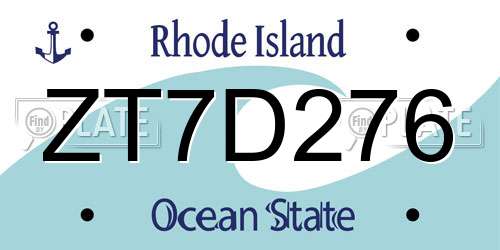 ZT7D276 Rhode Island License Plate