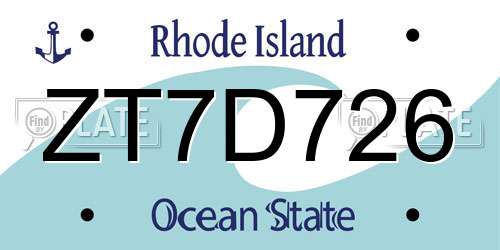 ZT7D726 Rhode Island License Plate