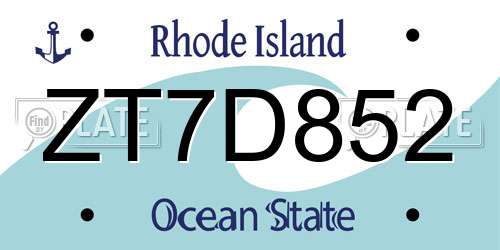 ZT7D852 Rhode Island License Plate