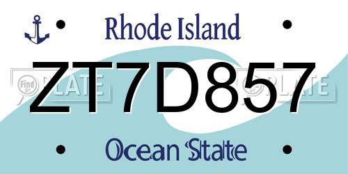 ZT7D857 Rhode Island License Plate