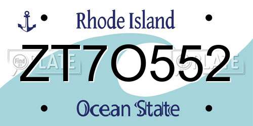 ZT7O552 Rhode Island License Plate