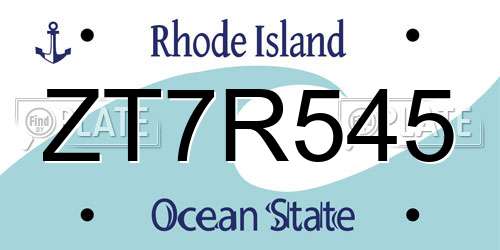 ZT7R545 Rhode Island License Plate