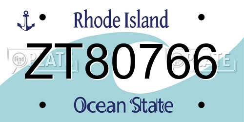 ZT80766 Rhode Island License Plate