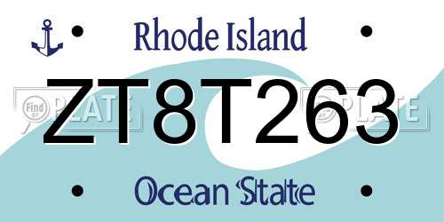 ZT8T263 Rhode Island License Plate