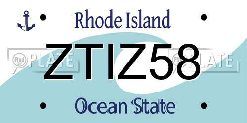ZTIZ58 Rhode Island License Plate