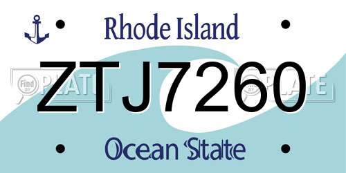 ZTJ7260 Rhode Island License Plate