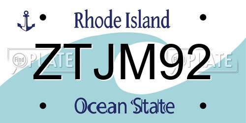 ZTJM92 Rhode Island License Plate