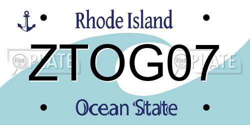 ZTOG07 Rhode Island License Plate