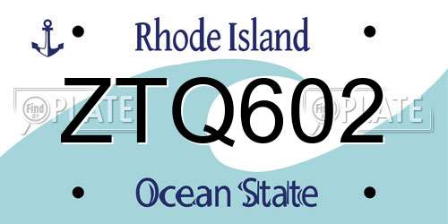 ZTQ602 Rhode Island License Plate