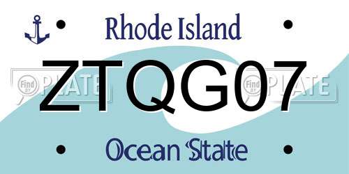 ZTQG07 Rhode Island License Plate