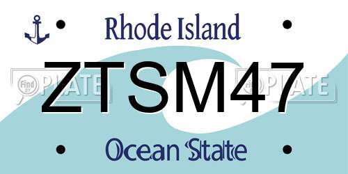 ZTSM47 Rhode Island License Plate