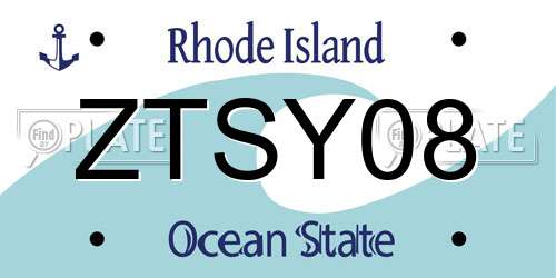 ZTSY08 Rhode Island License Plate
