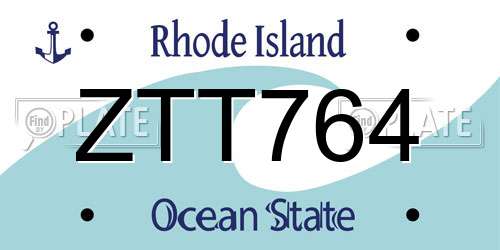 ZTT764 Rhode Island License Plate