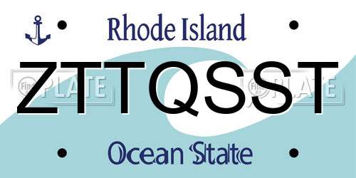 ZTTQSST Rhode Island License Plate