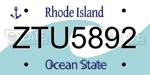 ZTU5892 Rhode Island License Plate