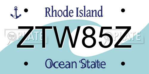 ZTW85Z Rhode Island License Plate
