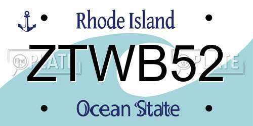 ZTWB52 Rhode Island License Plate