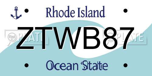 ZTWB87 Rhode Island License Plate
