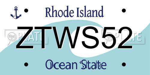 ZTWS52 Rhode Island License Plate