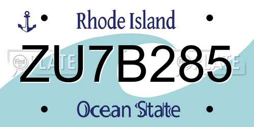 ZU7B285 Rhode Island License Plate
