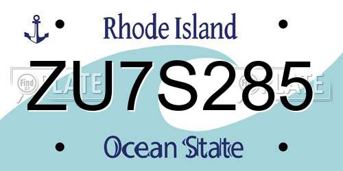 ZU7S285 Rhode Island License Plate