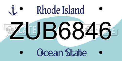 ZUB6846 Rhode Island License Plate