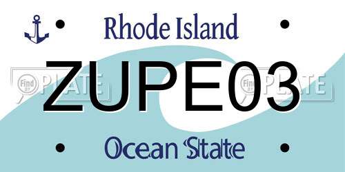 ZUPE03 Rhode Island License Plate