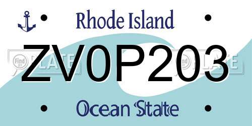 ZV0P203 Rhode Island License Plate
