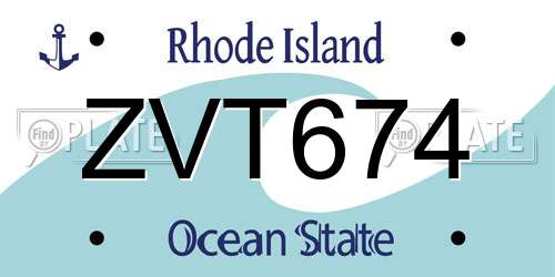 ZVT674 Rhode Island License Plate