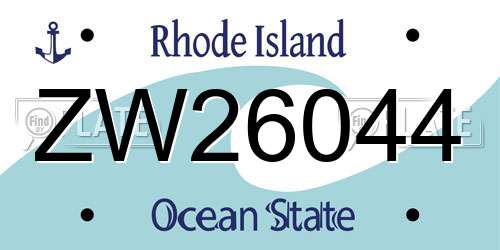 ZW26044 Rhode Island License Plate