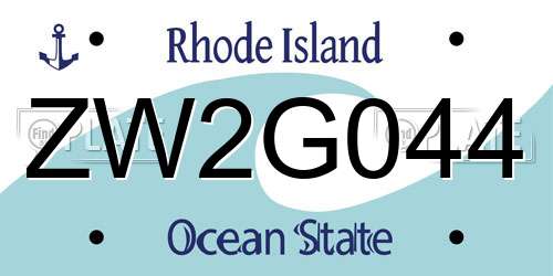 ZW2G044 Rhode Island License Plate