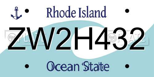 ZW2H432 Rhode Island License Plate