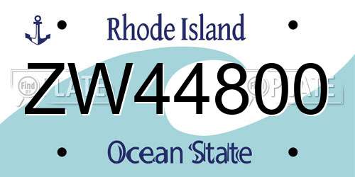 ZW44800 Rhode Island License Plate
