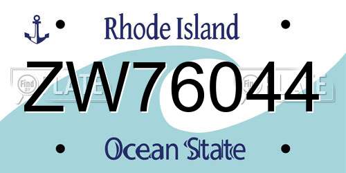 ZW76044 Rhode Island License Plate