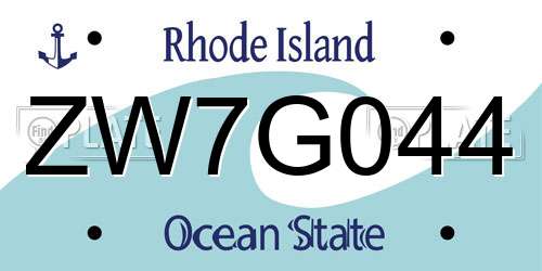 ZW7G044 Rhode Island License Plate