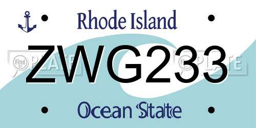 ZWG233 Rhode Island License Plate