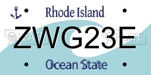 ZWG23E Rhode Island License Plate