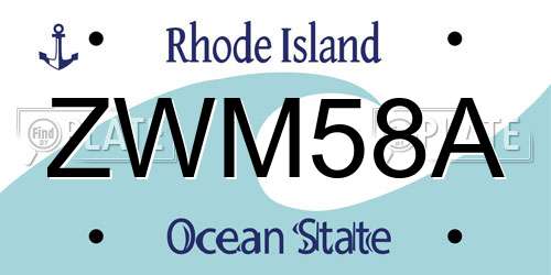 ZWM58A Rhode Island License Plate