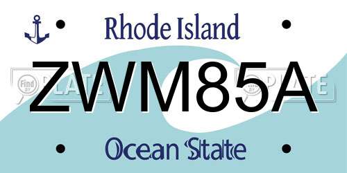 ZWM85A Rhode Island License Plate