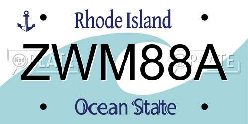 ZWM88A Rhode Island License Plate