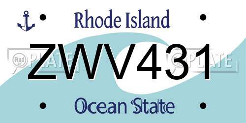ZWV431 Rhode Island License Plate