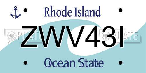 ZWV43I Rhode Island License Plate