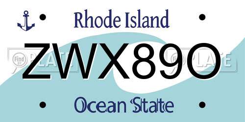 ZWX89O Rhode Island License Plate