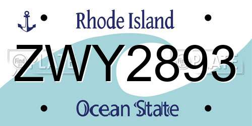 ZWY2893 Rhode Island License Plate