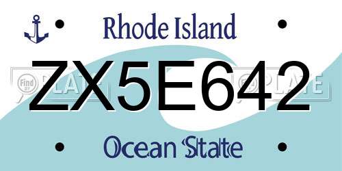 ZX5E642 Rhode Island License Plate