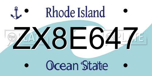 ZX8E647 Rhode Island License Plate