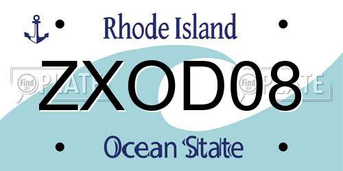 ZXOD08 Rhode Island License Plate